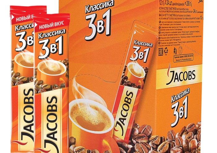 Кофе растворимый порционный JACOBS "3 в 1 Классик", 12 г, пакетик, 8051395