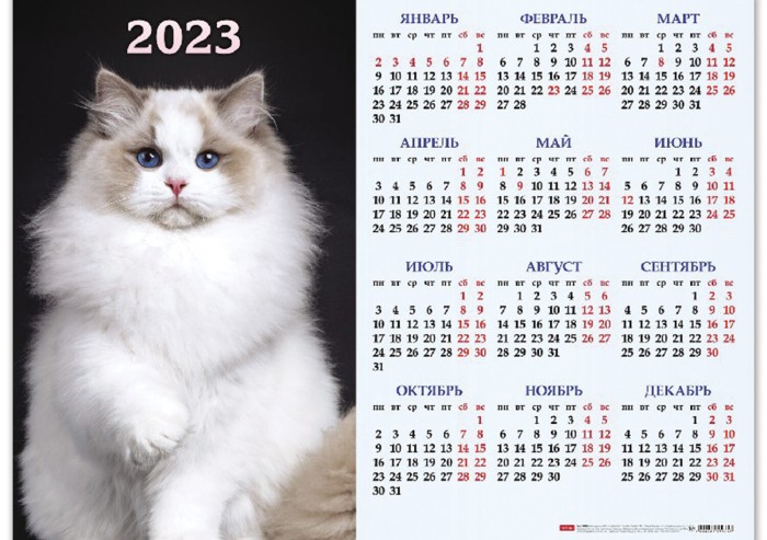 Календарь настенный листовой 2023 г., формат А2 (60х45 см), "Знак Года", HATBER, Кл2_27110