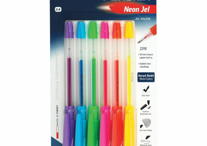 Ручки гелевые PENSAN "Neon Gel", НАБОР 6 ЦВЕТОВ, узел 1 мм, линия письма 0,5 мм, 2290/B6