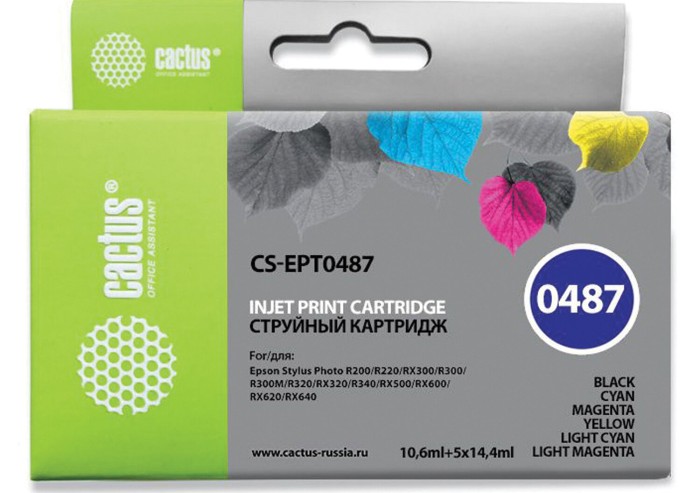 Картридж струйный CACTUS (CS-EPT0487) для EPSON Stylus Photo R200/210/220/230, комплект 6 цветов