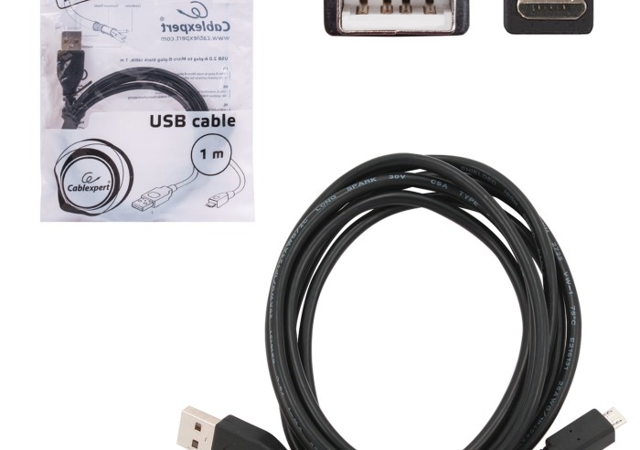 Кабель USB-micro USB, 1 м, CABLEXPERT, для подключения портативных устройств и периферии, CCP-mUSB2-AMBM1