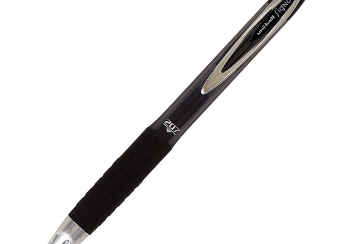Ручка гелевая автоматическая с грипом UNI-BALL (Япония) "Signo", ЧЕРНАЯ, корпус тонированный, узел 0,7 мм, линия письма 0,4 мм, UMN-207 BLACK
