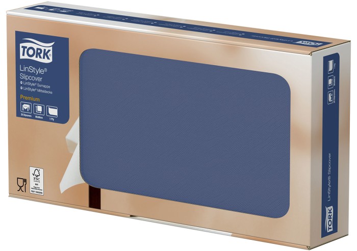 Скатерти бумажные нетканые одноразовые Tork "LinStyle Premium", 20 шт., 80х80 см, темно-синие, 474740