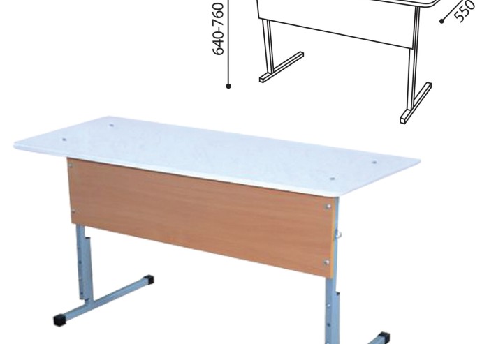 Стол-парта 2-местный регулируемый для кабинета физики, 1200х550х640-760 мм, рост 4-6, металл/ДСП, пластик мрамор