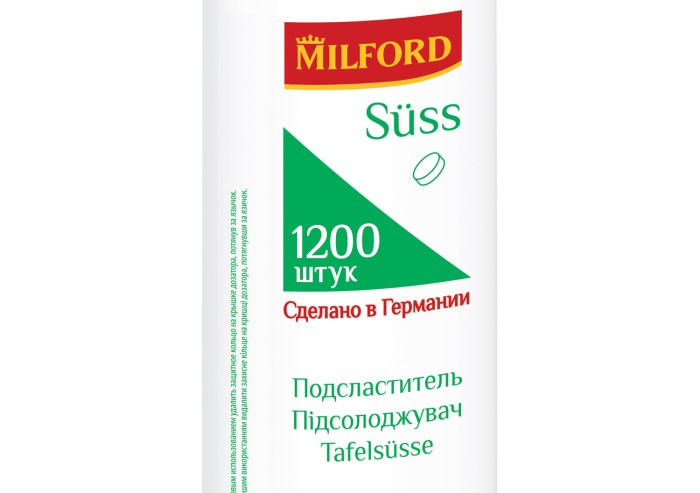 Заменитель сахара MILFORD "Suss" 1200 таблеток, пластиковая баночка с дозатором, 486102