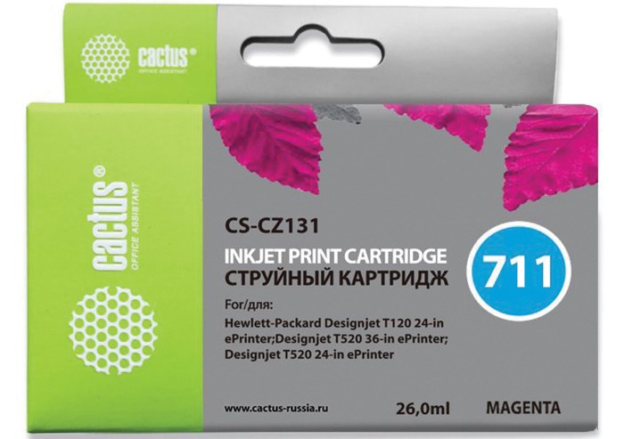 Картридж струйный CACTUS (CS-CZ131) для плоттеров HP DesignJet T120/T520, пурпурный
