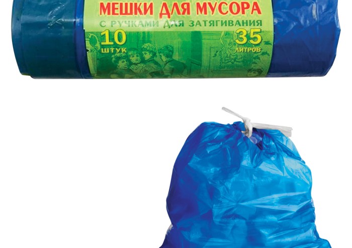 Мешки для мусора 35 л, завязки, синие, в рулоне 10 шт., ПВД, 25 мкм, 60х50 см, особо прочные, VITALUX, 497