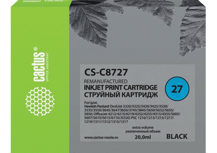 Картридж струйный CACTUS (CS-C8727) для HP Deskjet 3320/3520/5650/5850, черный