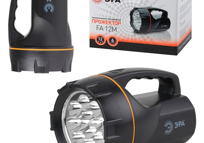 Фонарь-прожектор светодиодный ЭРА FA12M, 12 x LED, аккумуляторный, заряд от 220 V