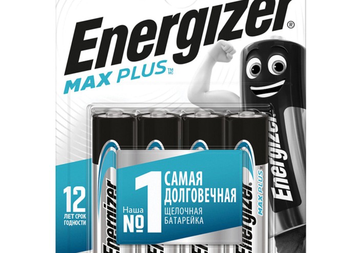 Батарейки КОМПЛЕКТ 4 шт., ENERGIZER Max Plus, AA (LR06, 15А), алкалиновые, пальчиковые, блистер, E301325001