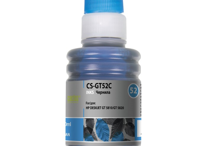 Чернила CACTUS (CS-GT52C) для СНПЧ HP DeskJet GT 5810/5820, голубые, 0,1 л
