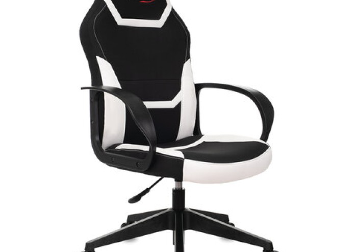 Кресло компьютерное BRABIX "Alpha GM-018", ткань/экокожа, черное/белое, 532640, GM-018_532640