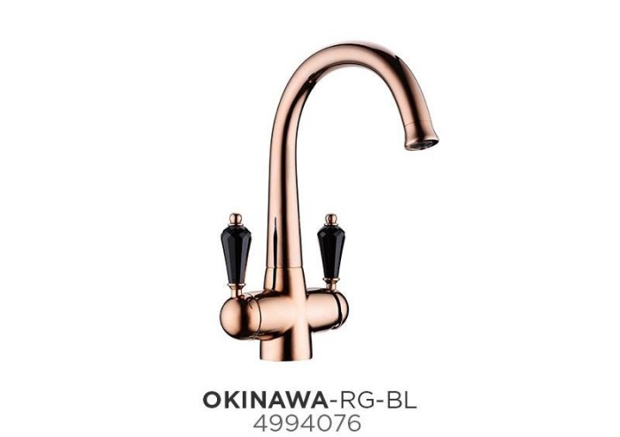 OMOIKIRI смеситель Okinawa-RG-BL латунь/розовое золото/черный кристалл